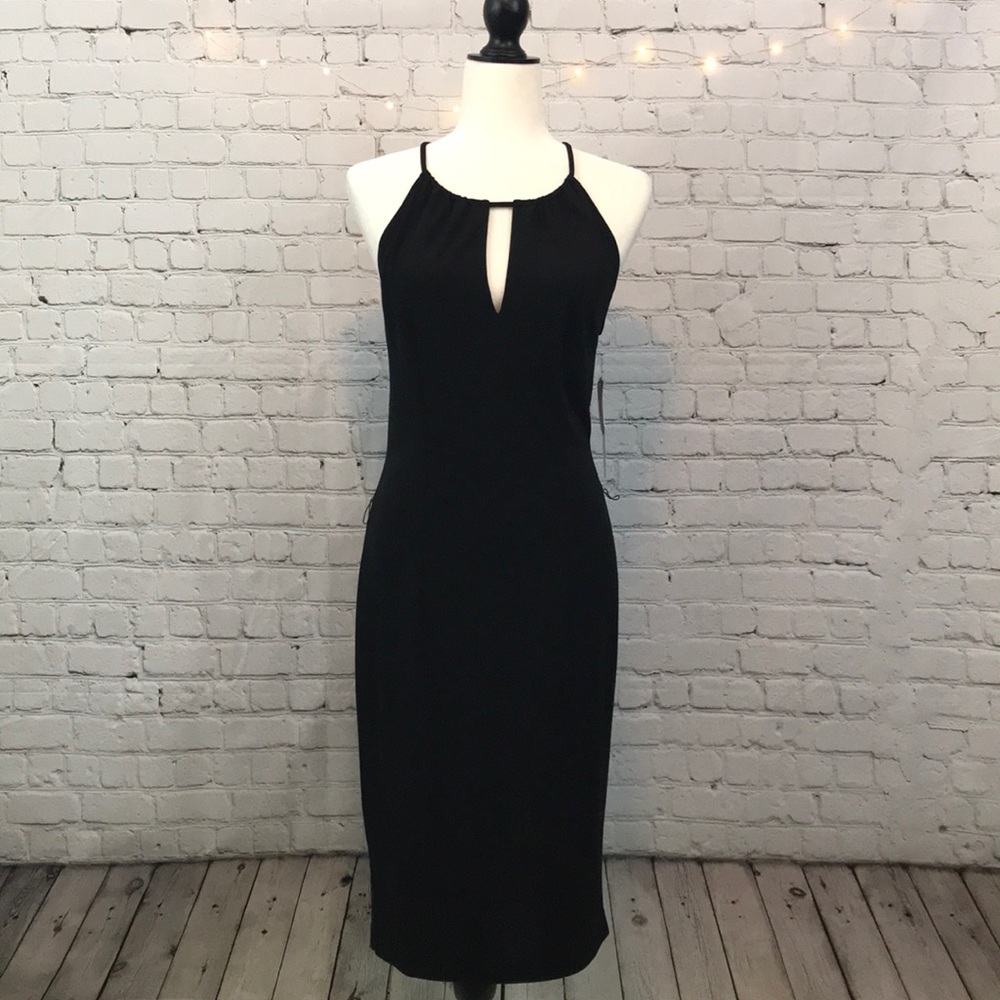 MAGGY LONDON KEYHOLE HALTER DRESS